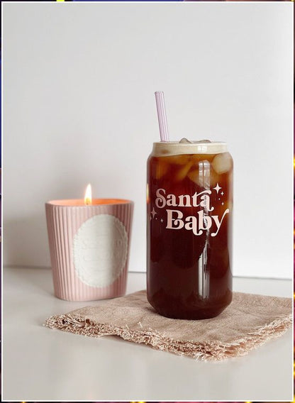 Can Glass Tumbler Vaso Lata Santa Baby Navidad